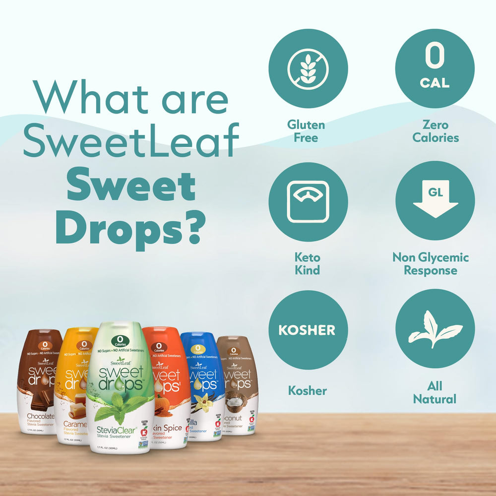 SweetLeaf Sweet Drops Caramel sauce drizzle demonstrates sugar-free sweetness for sauces