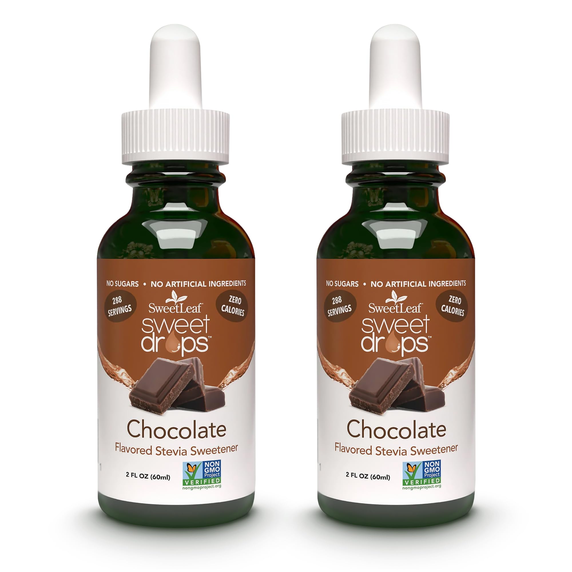 SweetLeaf Sweet Drops chocolate bottle front view, zero-calorie sweetness for everyday treats
