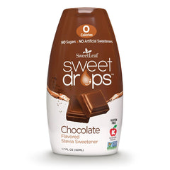 SweetLeaf Sweet Drops Chocolate bottle shows zero calorie flavoring option.