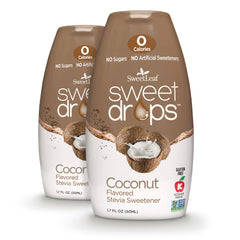 SweetLeaf Sweet Drops coconut bottle offers zero-calorie sweetness for coffee.