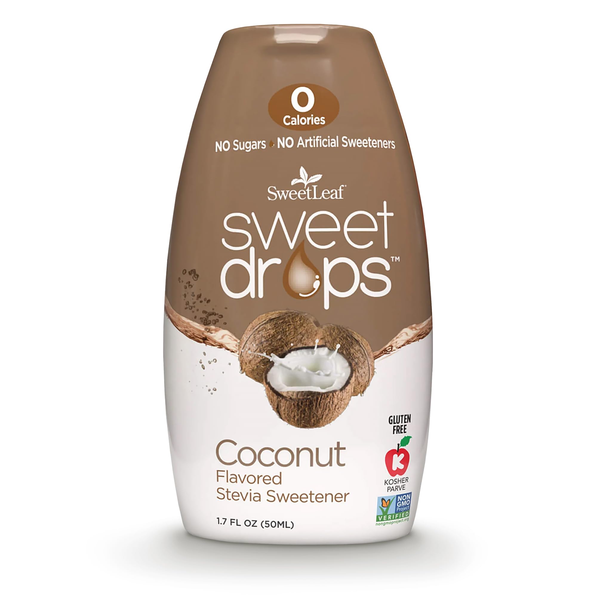 SweetLeaf Sweet Drops coconut bottle highlighting zero-calorie flavor sweetness for beverages