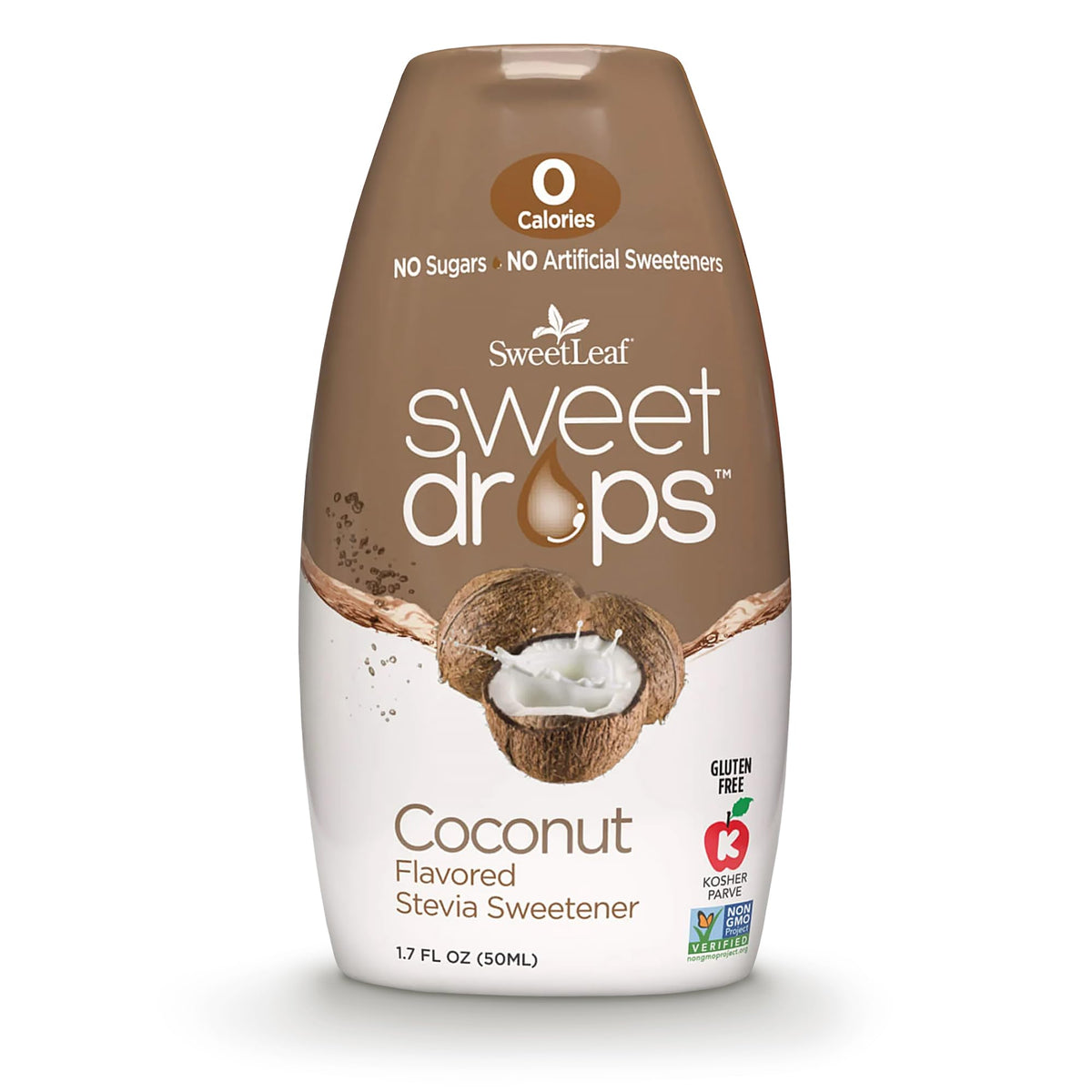 SweetLeaf Sweet Drops coconut bottle highlighting zero-calorie flavor sweetness for beverages