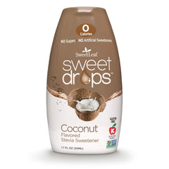 SweetLeaf Sweet Drops coconut bottle highlighting zero-calorie flavor sweetness for beverages