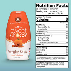 SweetLeaf Sweet Drops pumpkin spice pour showing convenient dropper use.