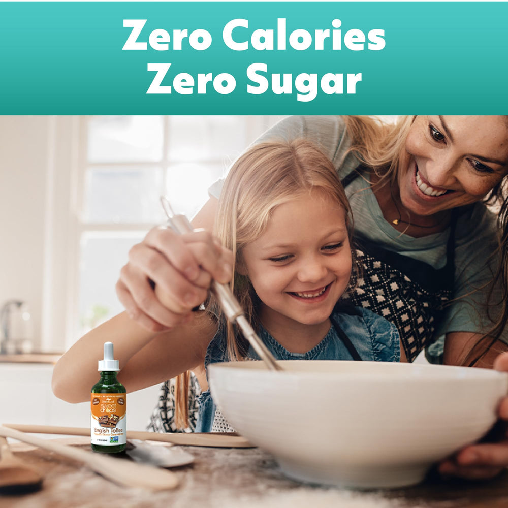 SweetLeaf Vanilla Creme Sweet Drops sauce bottle demonstrates easy culinary use