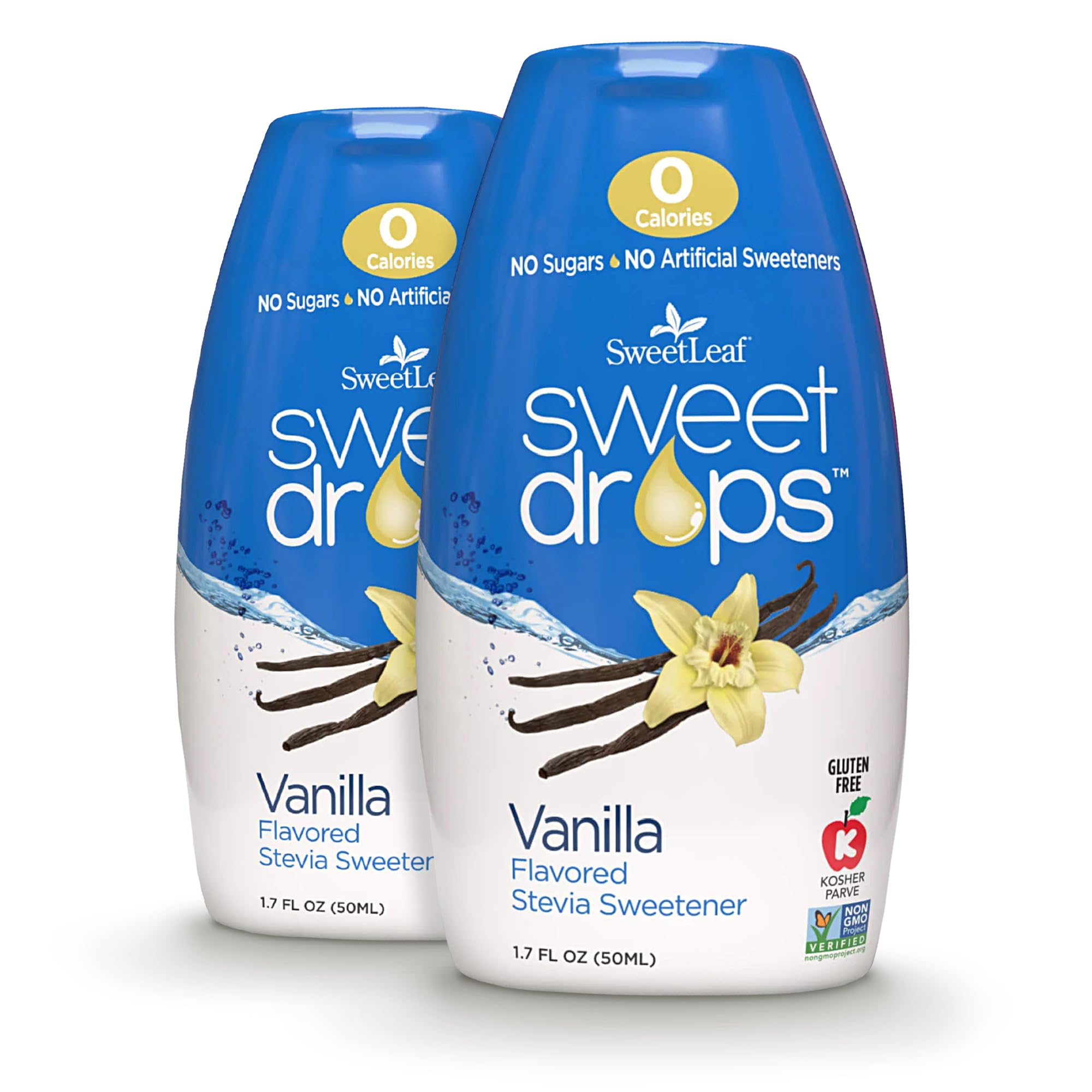 SweetLeaf Vanilla Sweet Drops bottle front, zero-calorie flavor for everyday drinks