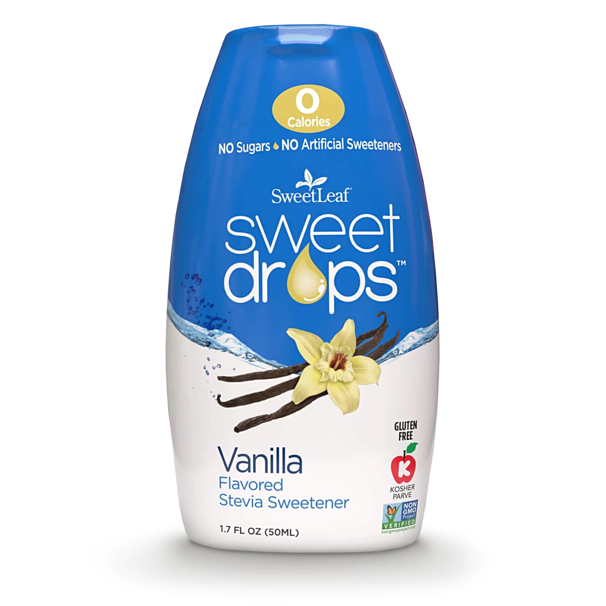 SweetLeaf Vanilla Sweet Drops bottle ready to flavor beverages with zero calories