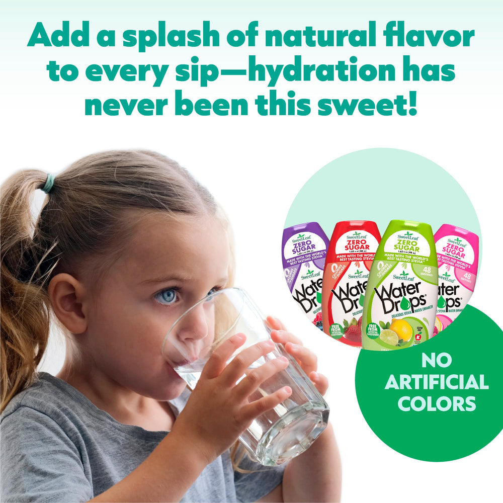 Ingredients highlight monk fruit and stevia in SweetLeaf Water Drops.