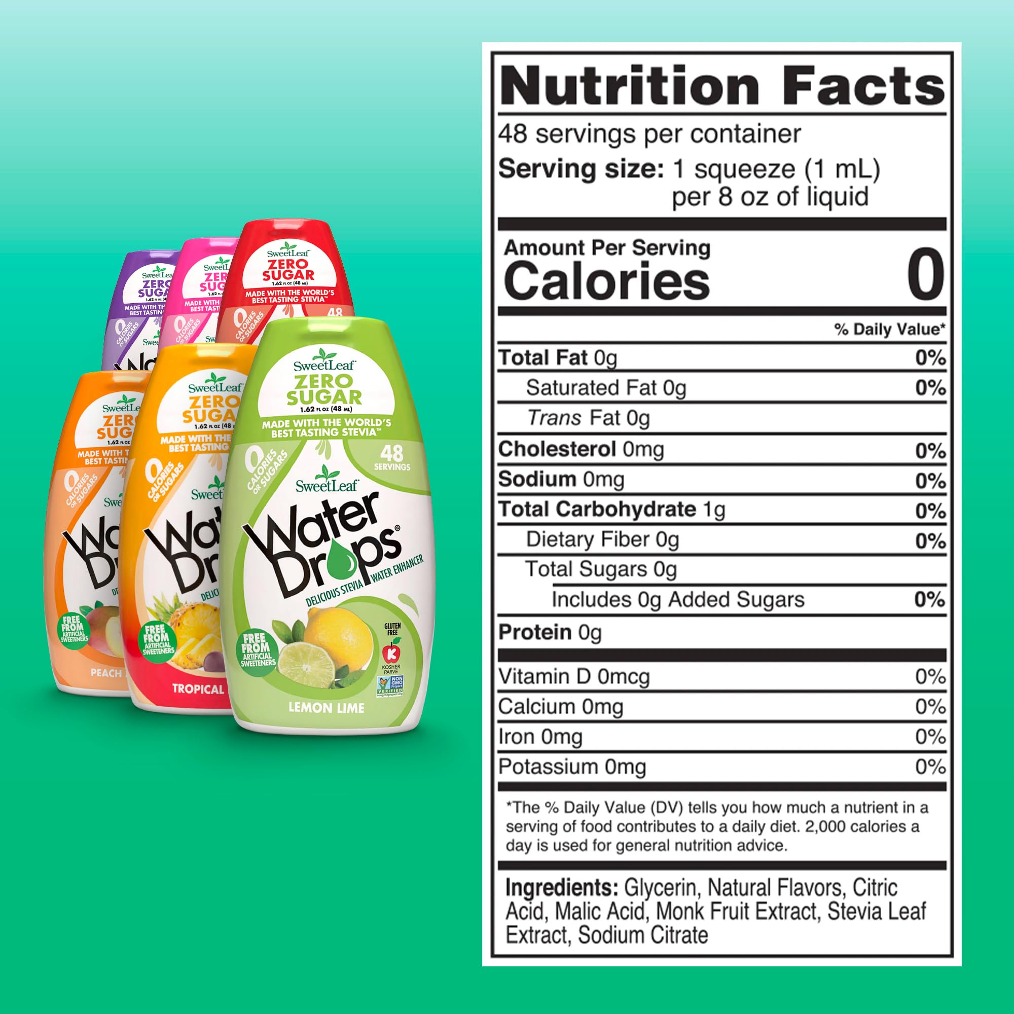 SweetLeaf Water Drops Lemon Lime pour offers refreshing taste without sugar