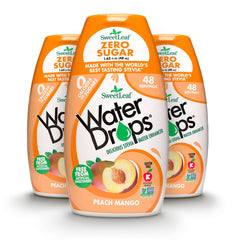 SweetLeaf Water Drops Peach Mango bottle showing a sugar-free flavor for hydration.