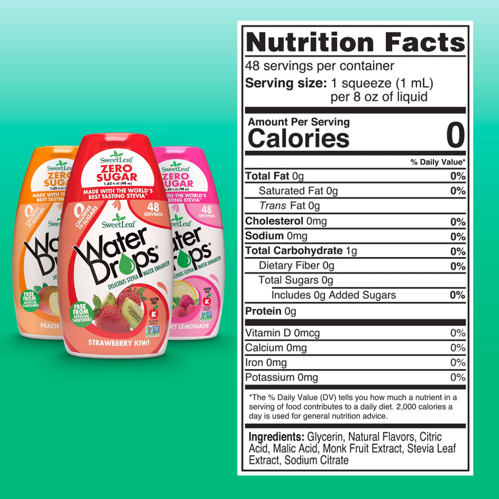 SweetLeaf Water Drops strawberry kiwi glass adds refreshing, on-the-go hydration
