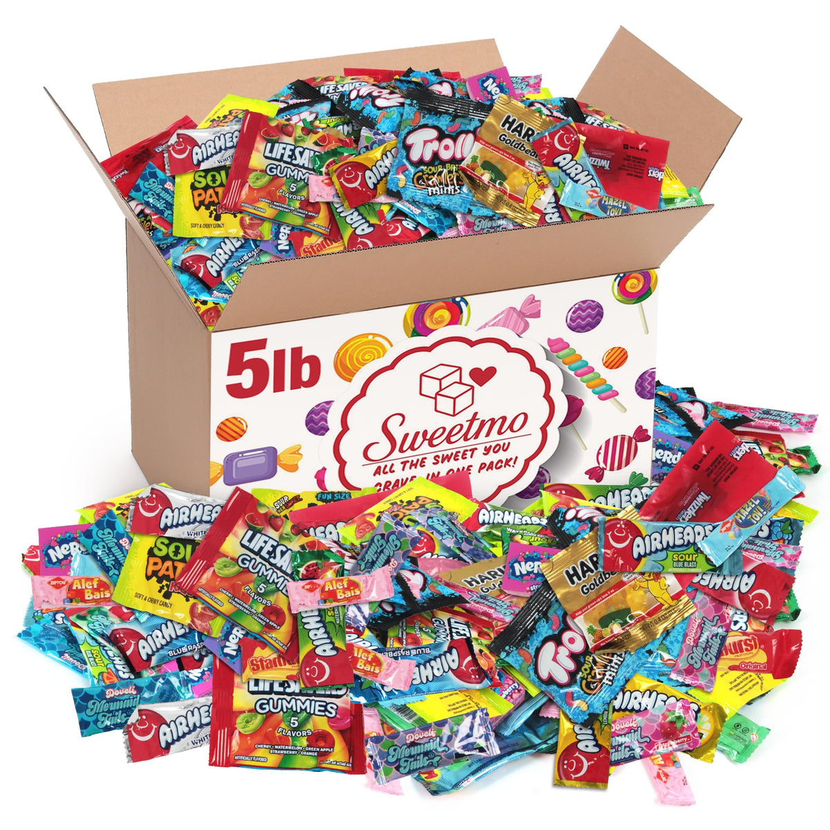 Sweetmo bulk candy 5lb variety pack ideal for sharing at parties and events.