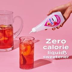 Sweet'N Low strawberry liquid bottle label close-up highlighting kosher, vegan, gluten-free, non-GMO.