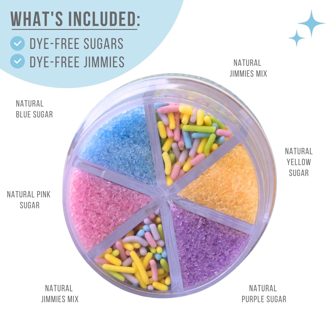 Sweets Indeed six cell container of dye free pastel sprinkles for organized color planning.