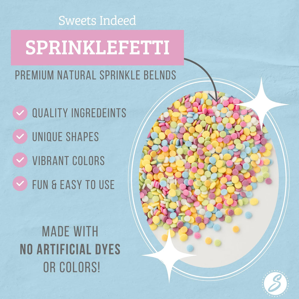 Sweets Indeed dye-free rainbow sprinkles on frosting for even coverage