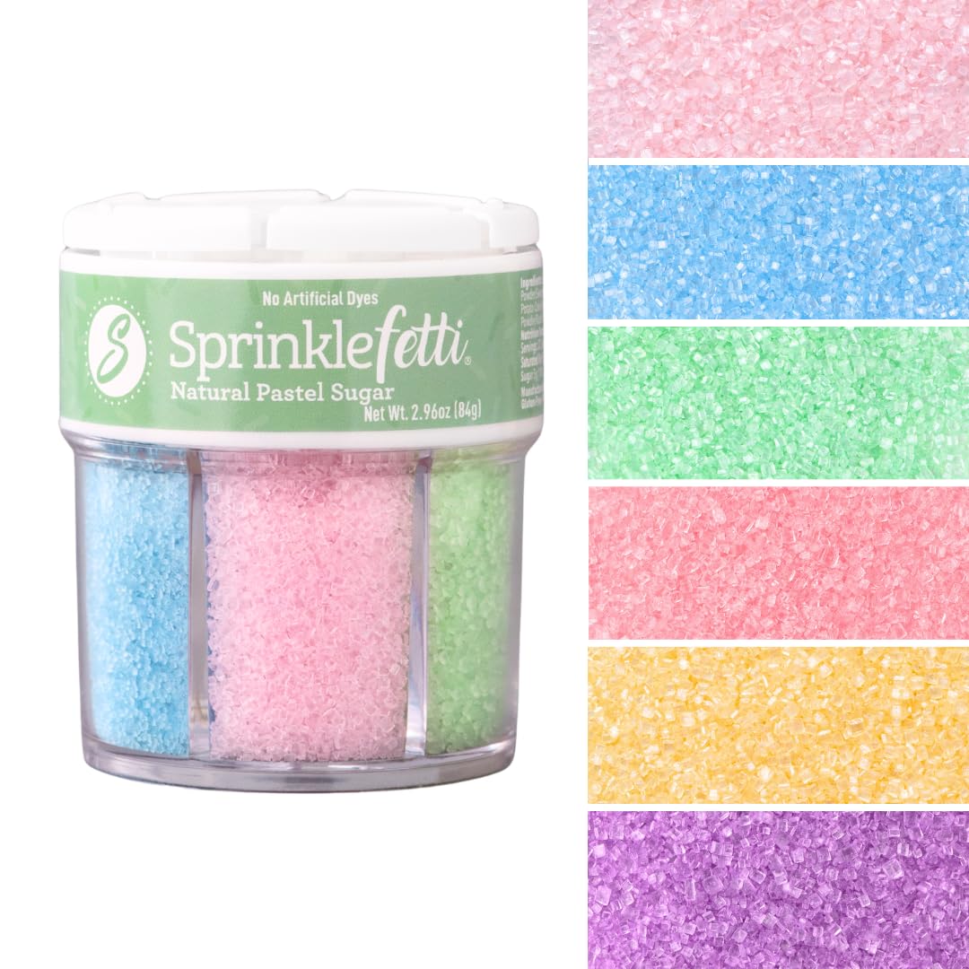 Sweets Indeed dye-free pastel sprinkles in a 6-cell box for spring baking.