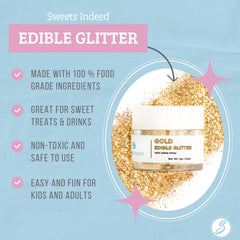 Sweets Indeed edible glitter gold sparkles in cocktails and beverages.