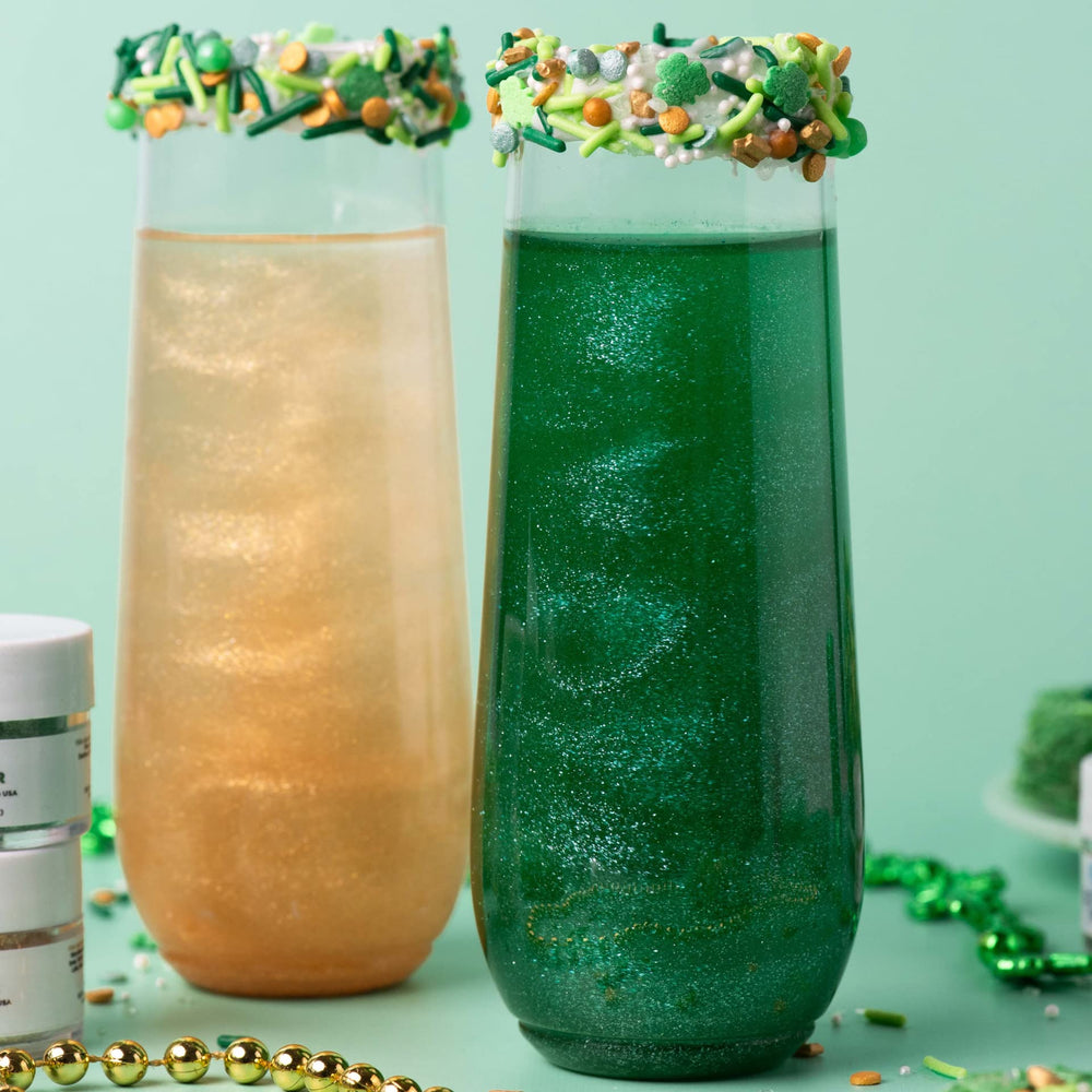 Sweets Indeed green and gold sprinkles pair with fondant for cohesive designs