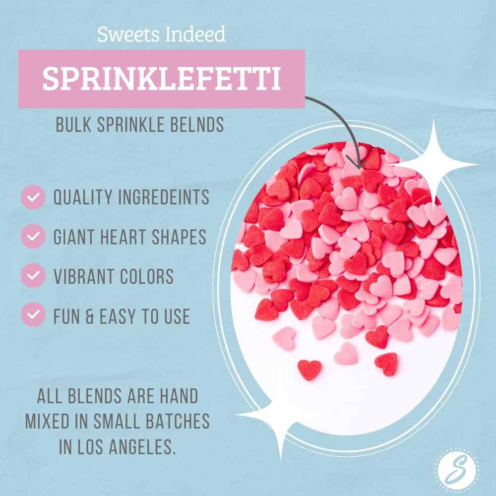 Sweets Indeed heart sprinkles atop cookies for festive Valentine colors.