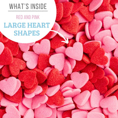 Sweets Indeed red and pink heart sprinkles brighten cupcakes with romance.