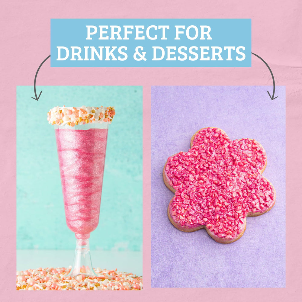 Sweets Indeed hot pink glitter decorates cupcakes for eye-catching celebrations.