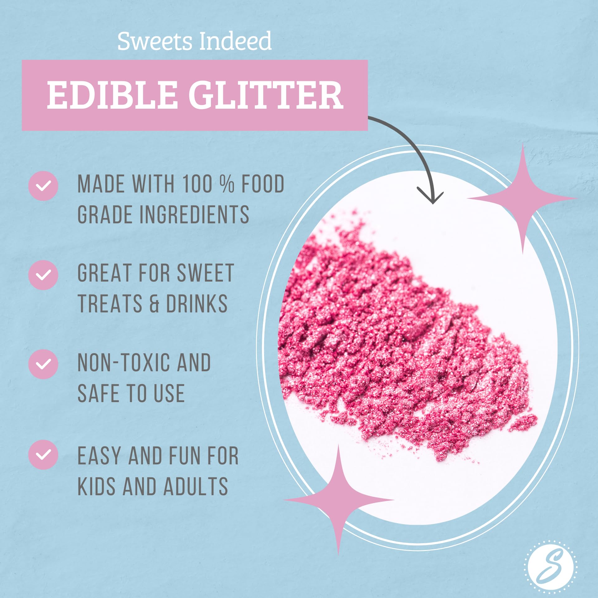 Sweets Indeed cocktail glitter creates shimmering visuals in beverages without altering flavor.