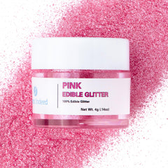 Sweets Indeed hot pink edible glitter jar adds bold sparkle to drinks and desserts.