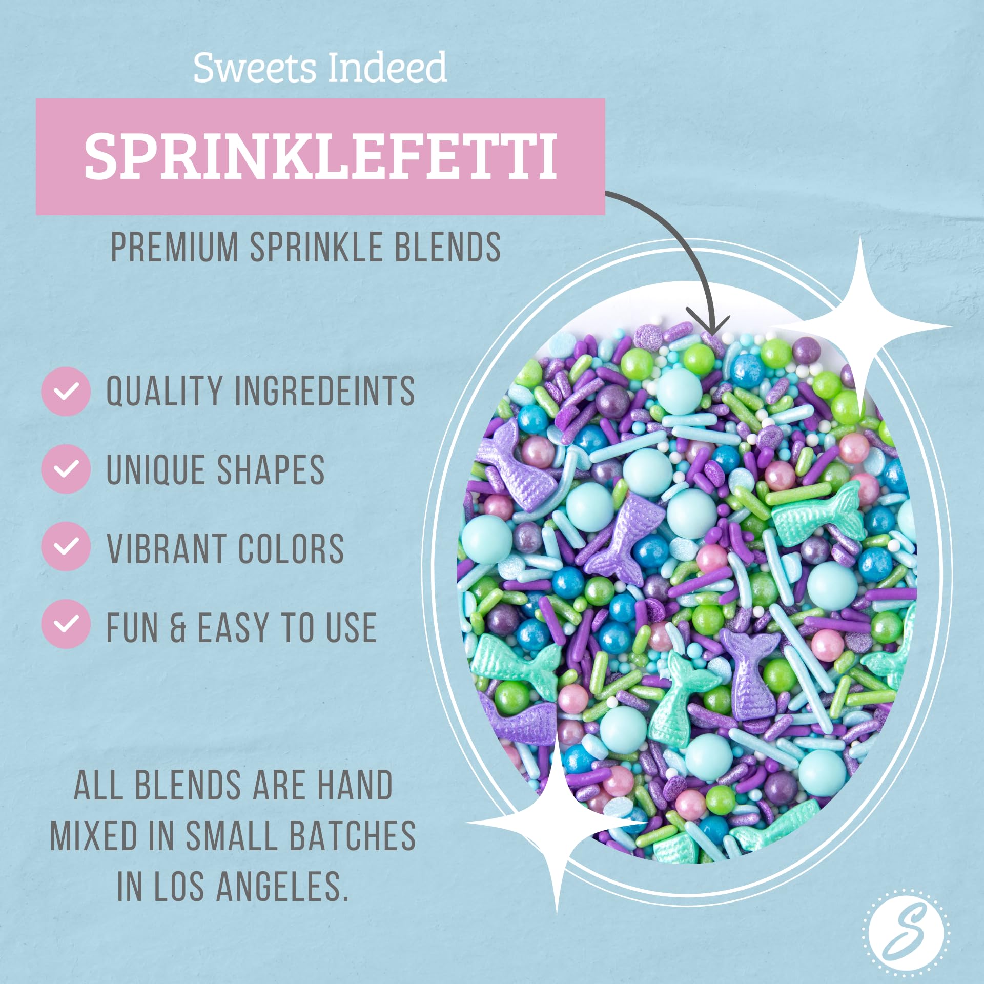 Sweets Indeed Mermaid Sprinkles on cakes add vibrant color to celebrations.