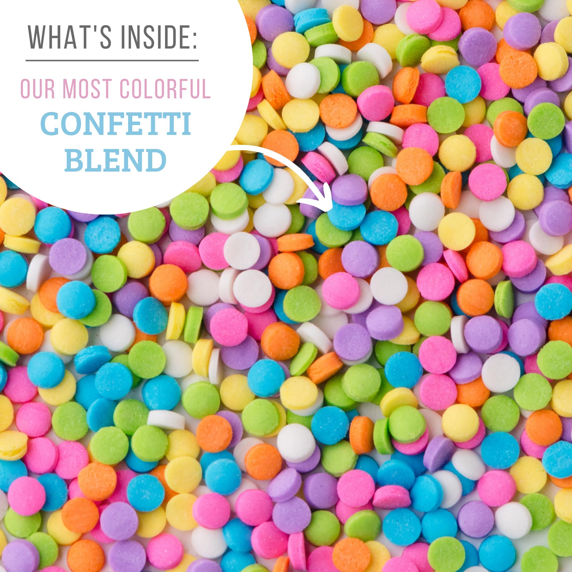 Sweets Indeed pastel confetti circle sprinkles on cupcakes for colorful decorating