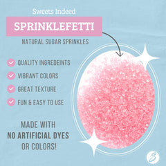 Sweets Indeed pink sanding sugar on cake frosting with fine crystals