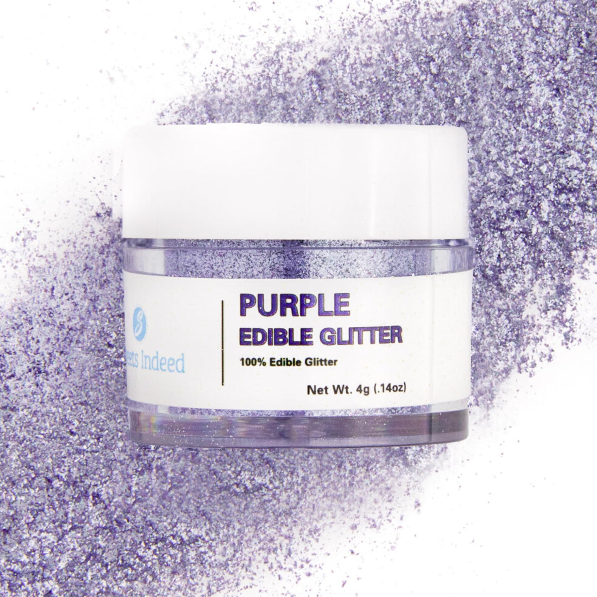 Sweets Indeed purple edible glitter in a drink for vibrant, flavorless sparkle
