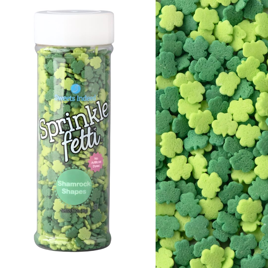 Sweets Indeed shamrock sprinkles add festive green shamrocks to cupcakes and cookies.