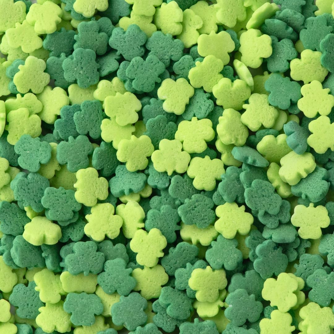 Sweets Indeed closeup sprinkles showcase vibrant green shapes perfect for holiday decorating.