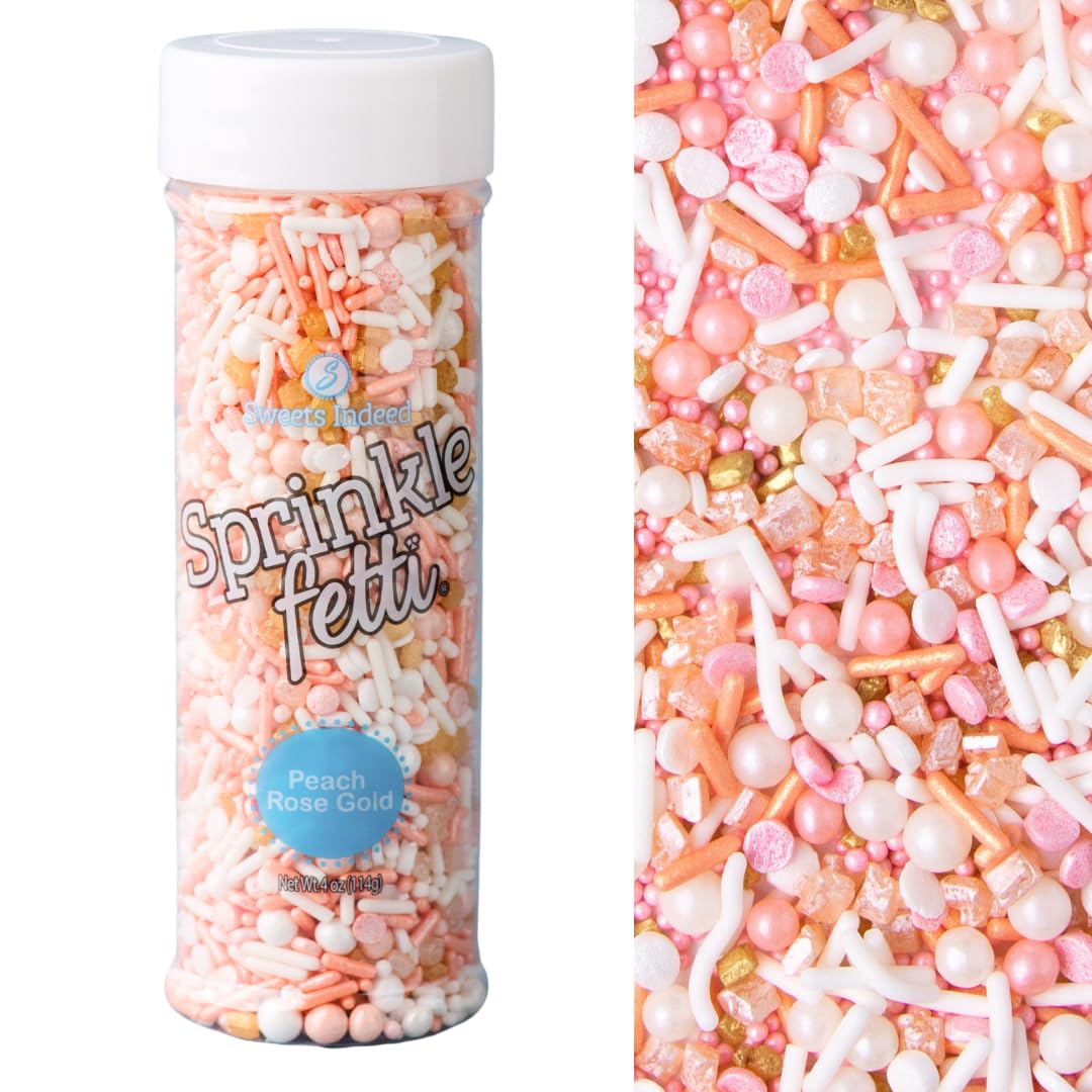 Sweets Indeed Peach Rose Gold sprinkles in a jar for cake decorating.