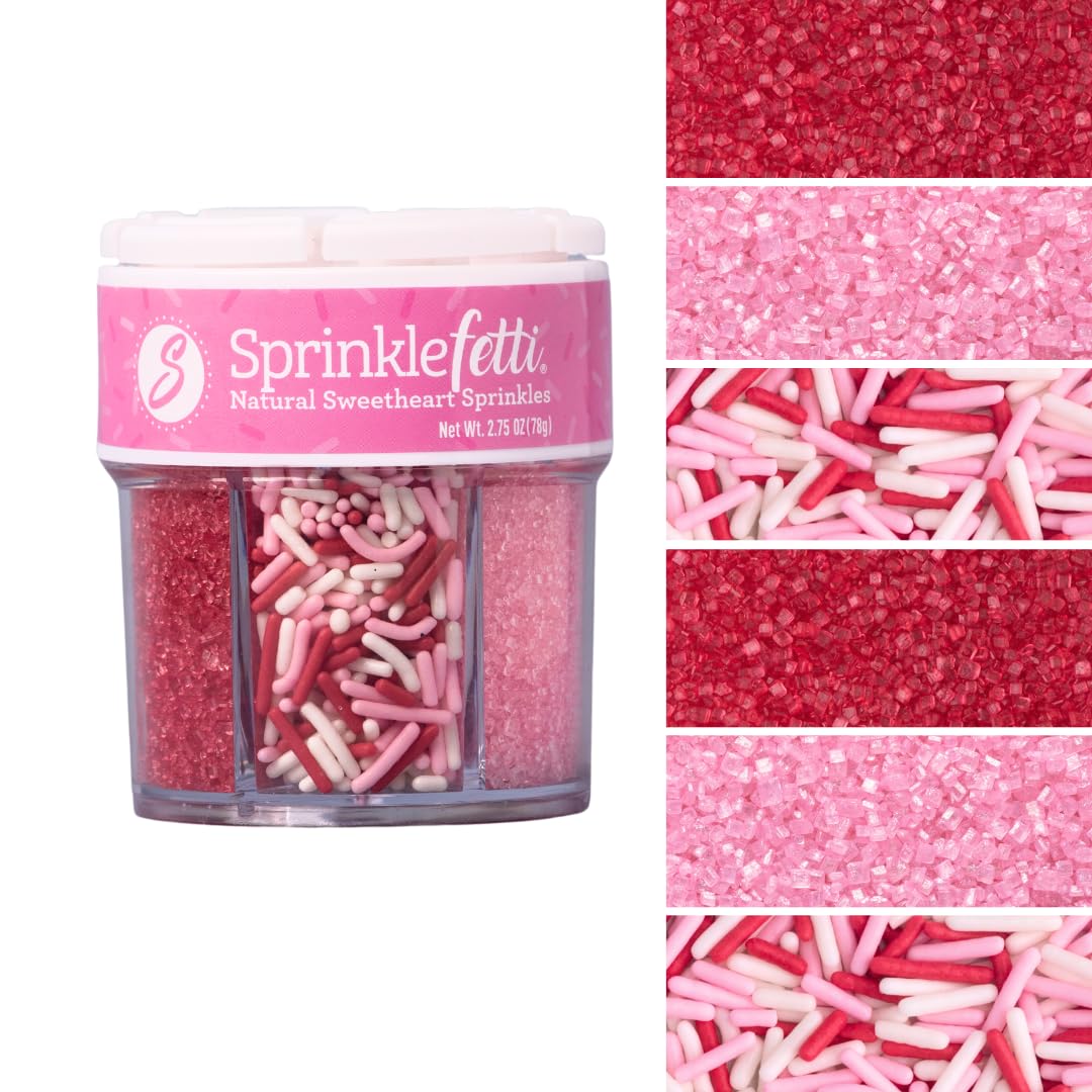 Sweets Indeed Valentines dye-free sprinkles in a 6-cell jar for precise decorating