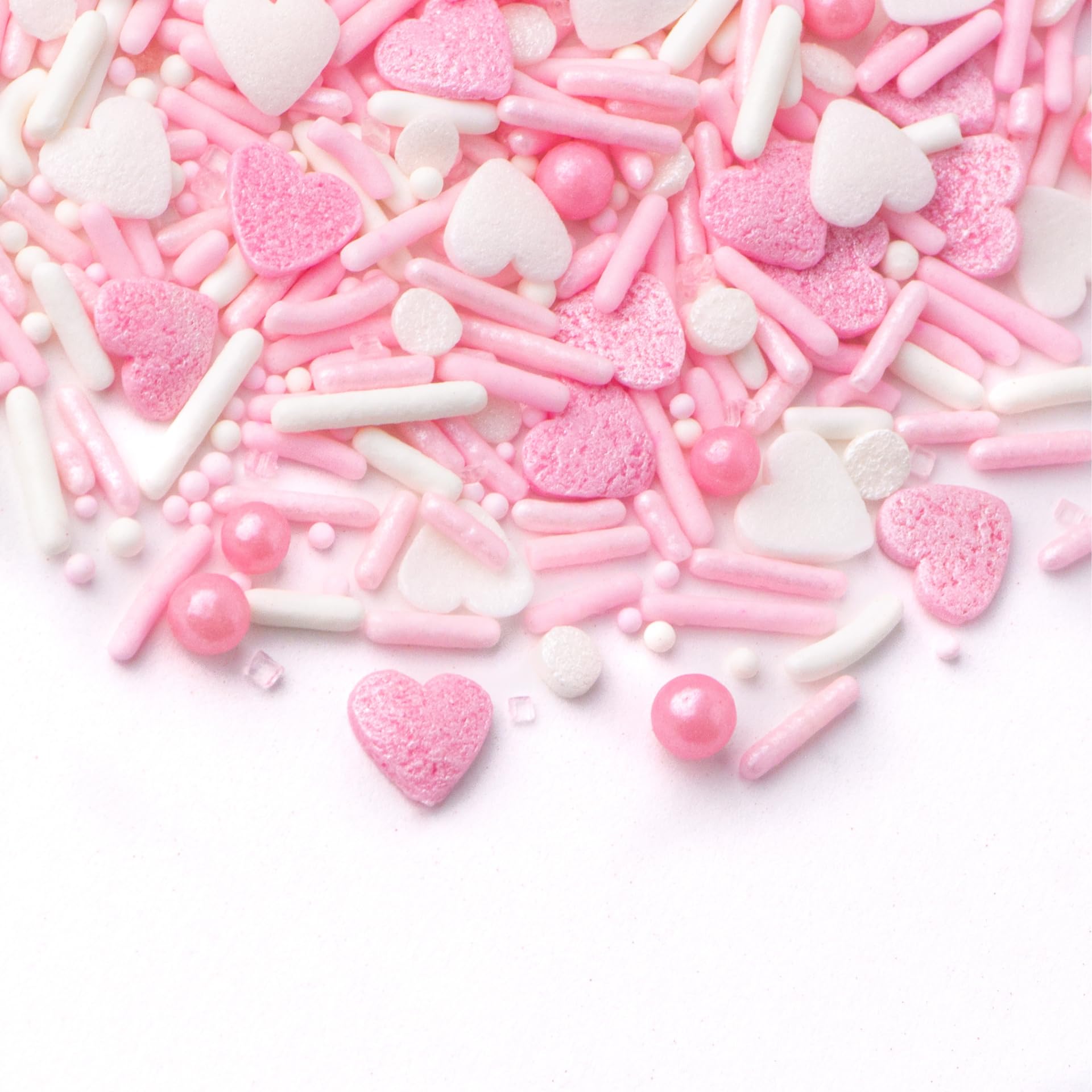 Sweets Indeed Valentines heart sprinkle mix pink heart shapes for romantic treats.