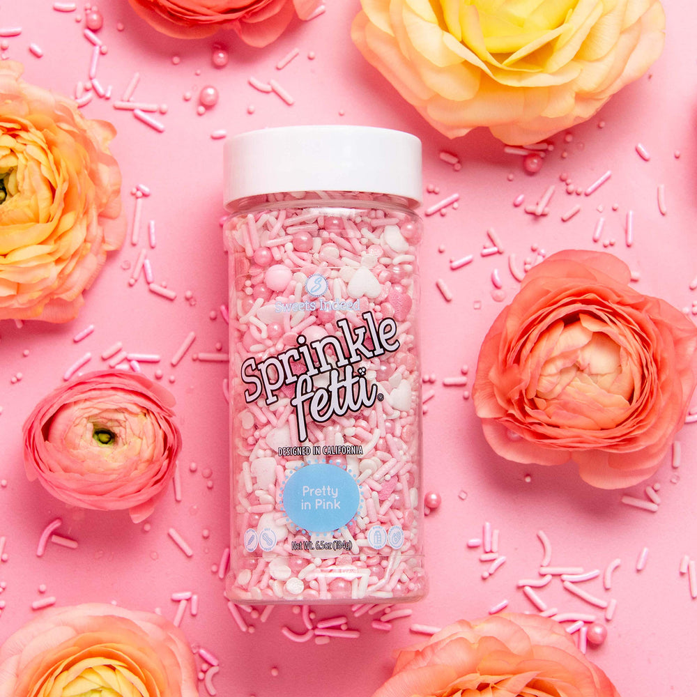 Sweets Indeed Valentines heart sprinkle mix white heart shapes for cute toppers.