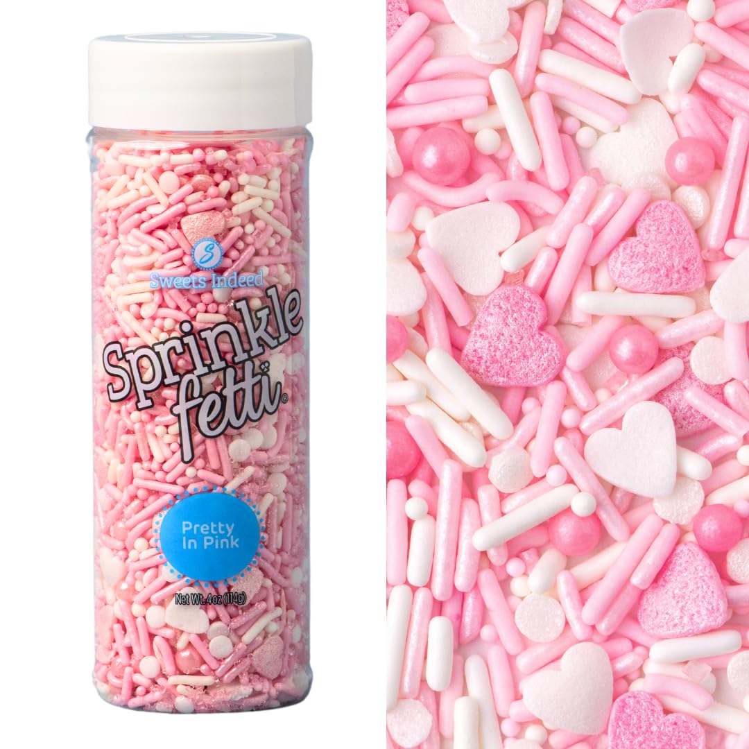 Sweets Indeed Valentines heart sprinkle mix pink and white jimmies for vibrant cupcakes.