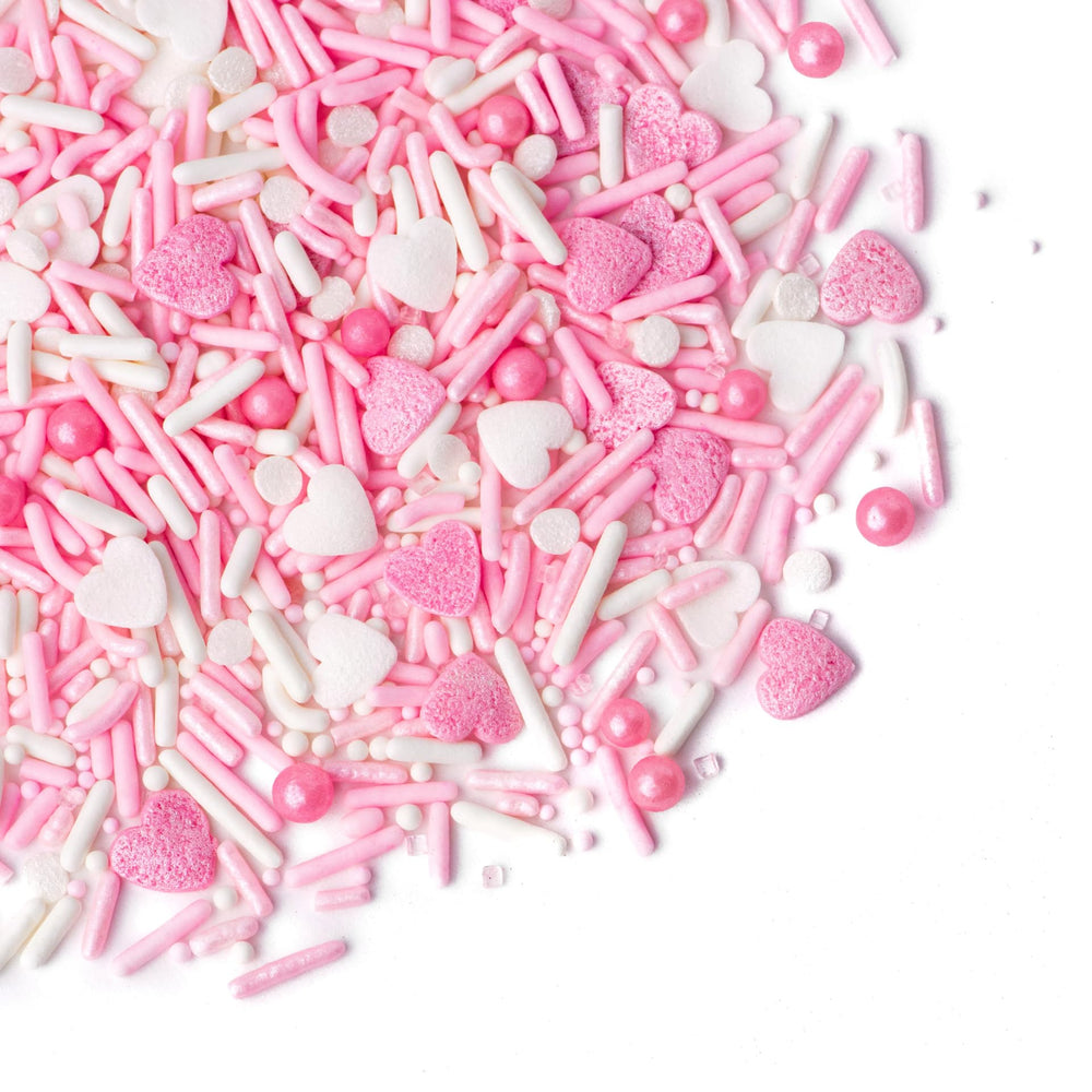 Sweets Indeed Valentines heart sprinkle mix pink-white jimmies for festive cookies.