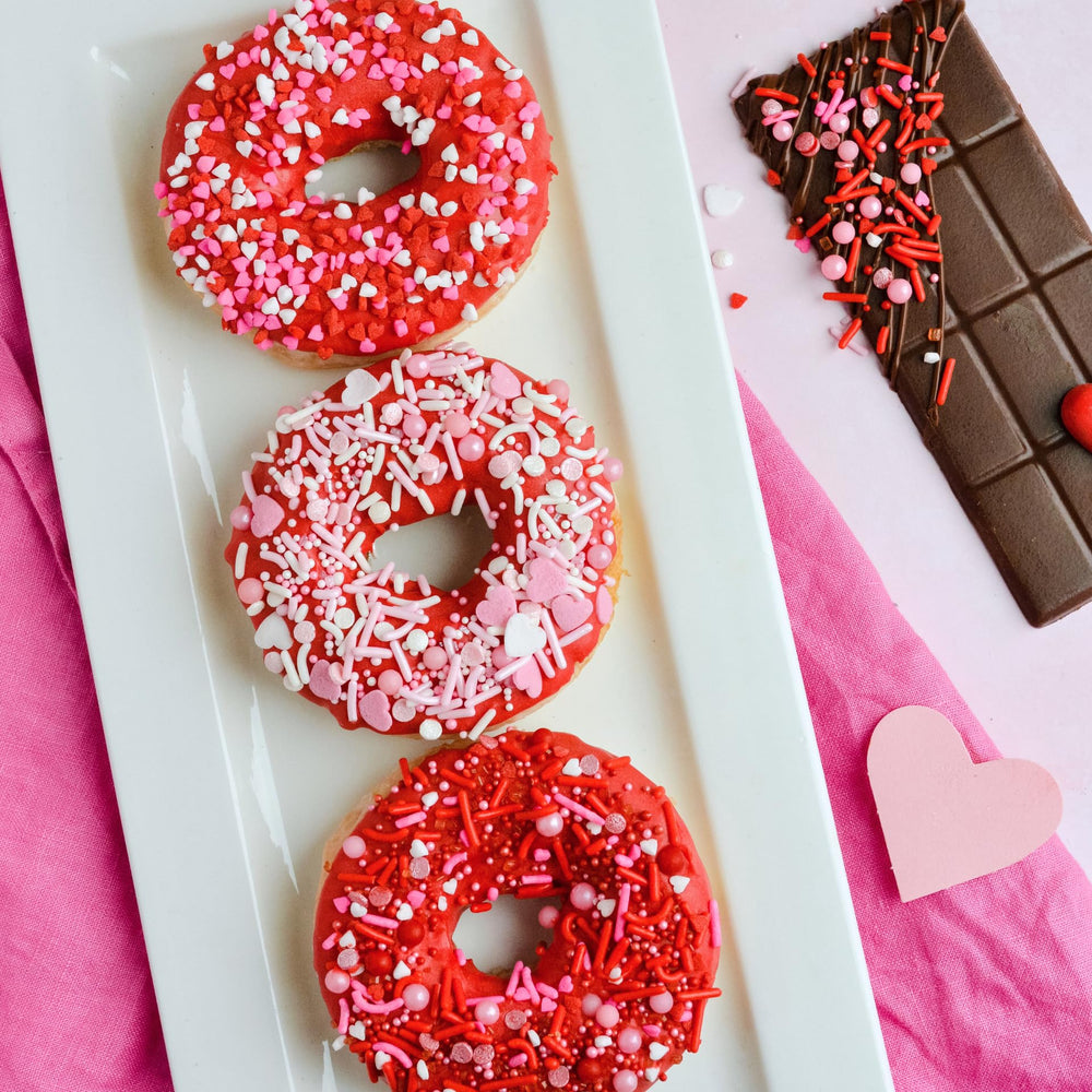 Sweets Indeed Valentines heart sprinkle mix sanding sugar for a glossy finish.