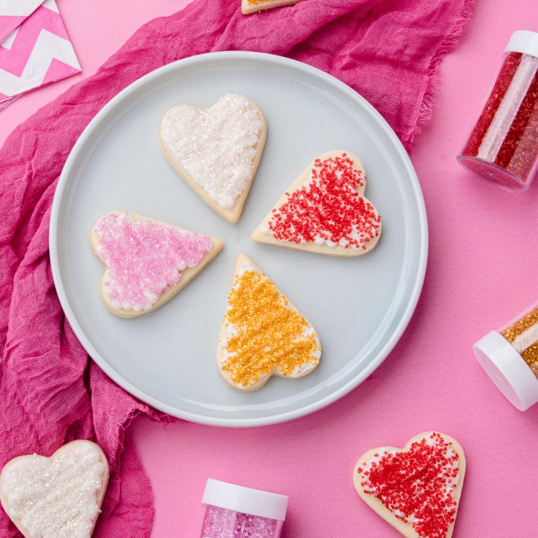 Sweets Indeed Valentines sanding sugar on cupcakes for a party-worthy finish