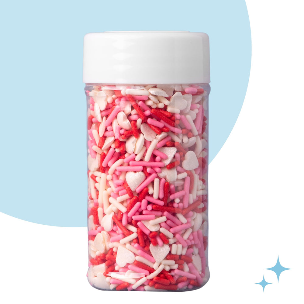 Sweets Indeed Valentine sprinkles create gift-ready dessert accents.