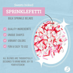 Sweets Indeed red white pink jimmies with heart accents brighten cakes and donuts.
