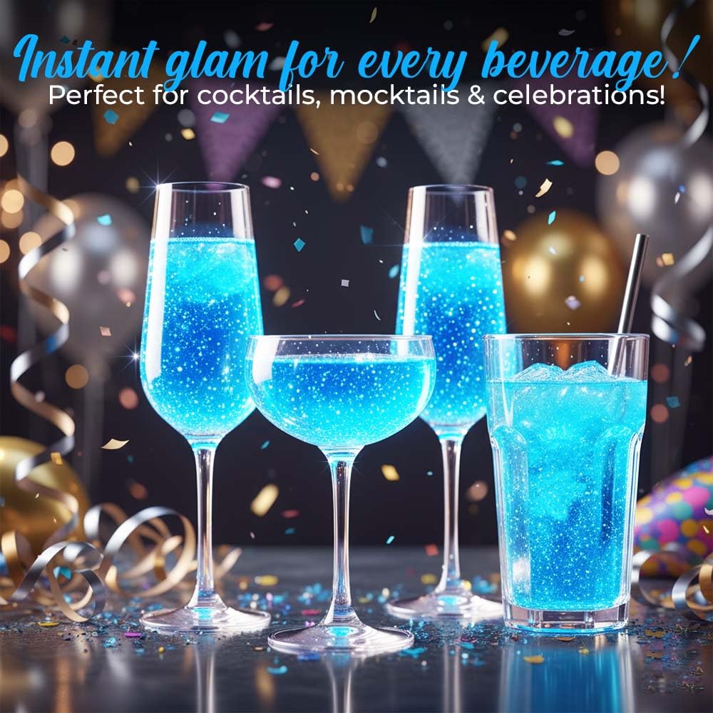 Sweets & Treats Boutique champagne-friendly glitter adds drama to celebrations with clear liquids