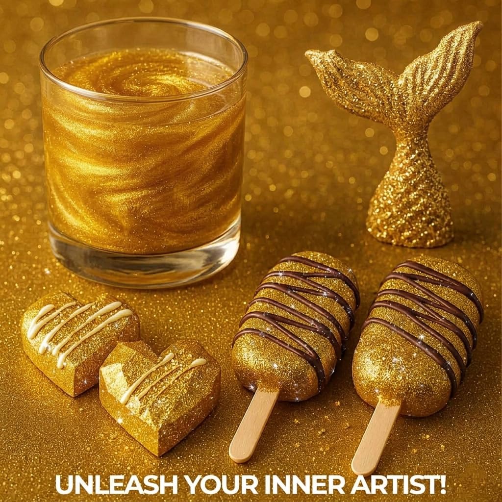 Sweets & Treats Boutique gold edible glitter enhances cupcakes with a metallic top.