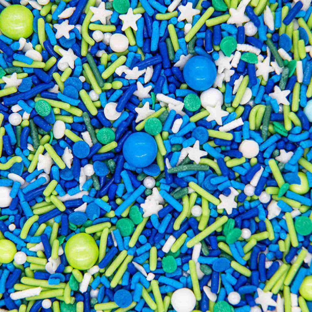 Sweets & Treats Boutique navy jimmies on a cake for bold decoration