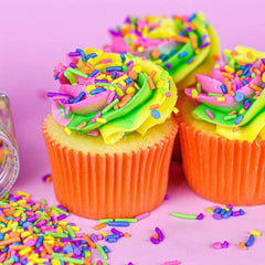 Sweets & Treats Boutique neon confetti sprinkles add color to cookies and dessert plates.