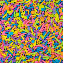 Sweets & Treats Boutique neon confetti sprinkles brighten cupcakes with bold color.