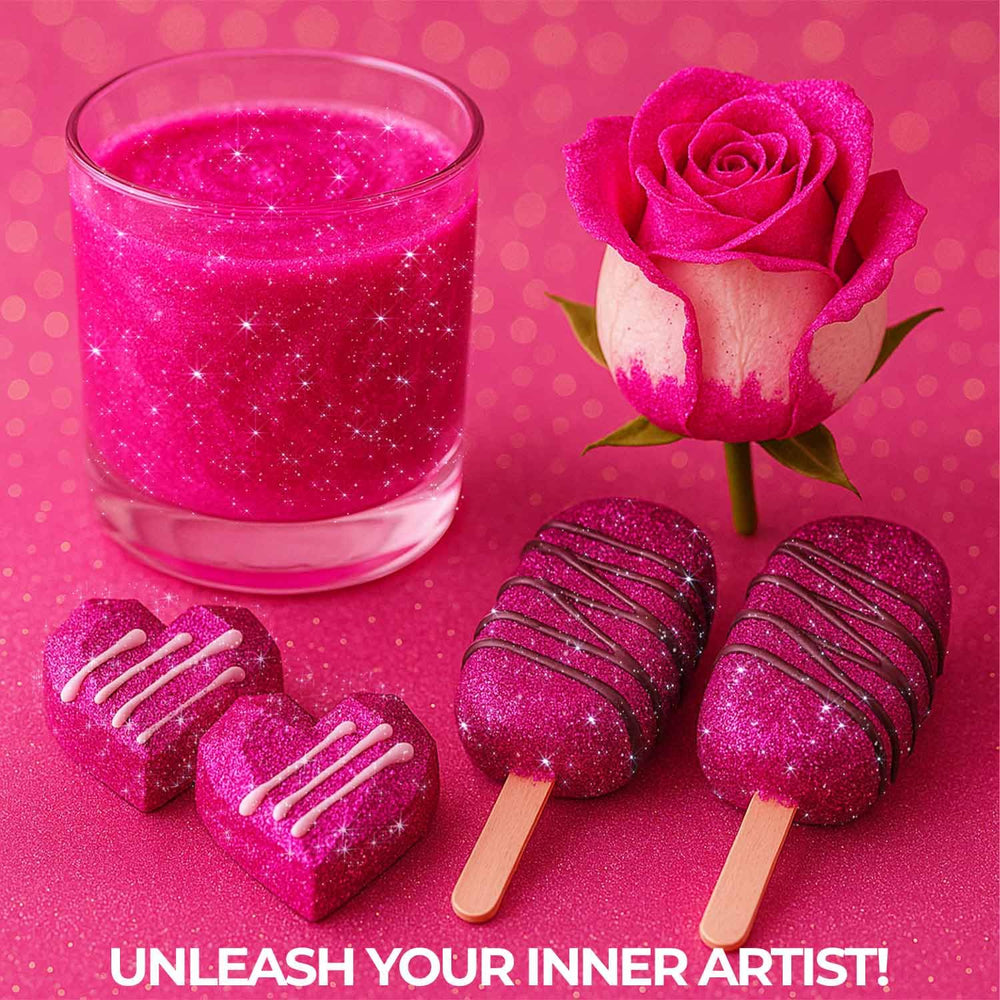 Sweets & Treats Boutique pink glitter is easy to apply with brushes.