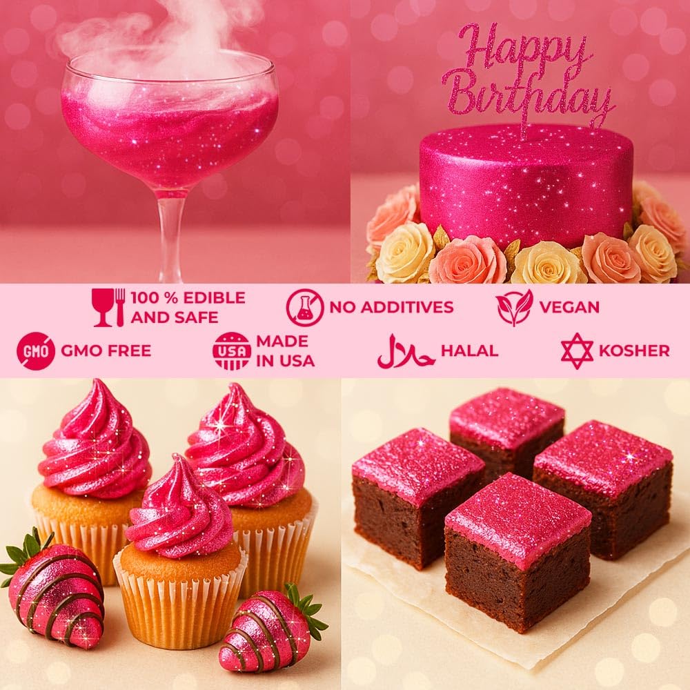 Sweets & Treats Boutique pink glitter is vegan, gluten-free, and halal.